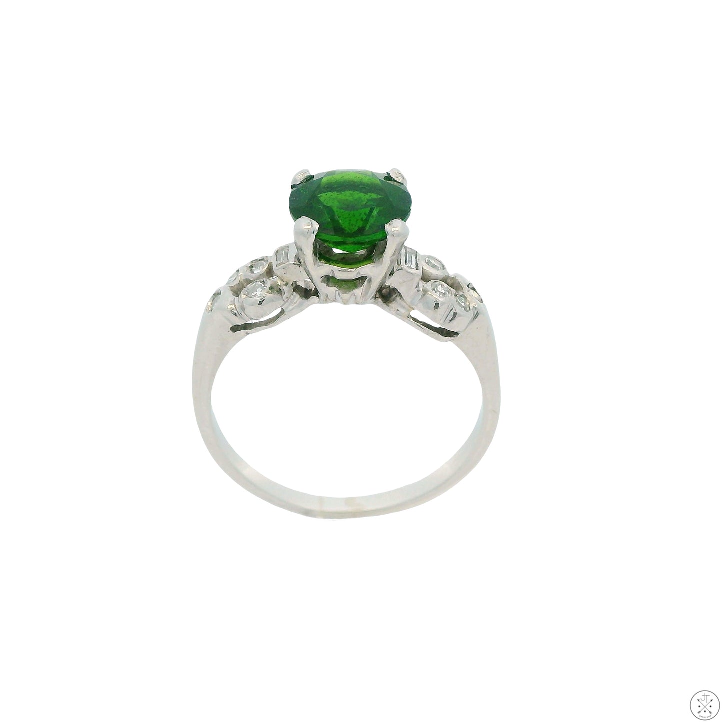 800 Platinum Solitaire Ring with Natural Chrome Diopside and Diamonds Size 7