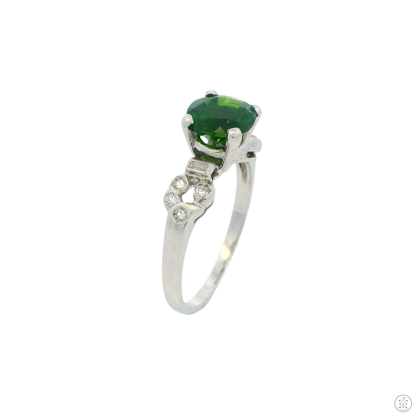 800 Platinum Solitaire Ring with Natural Chrome Diopside and Diamonds Size 7
