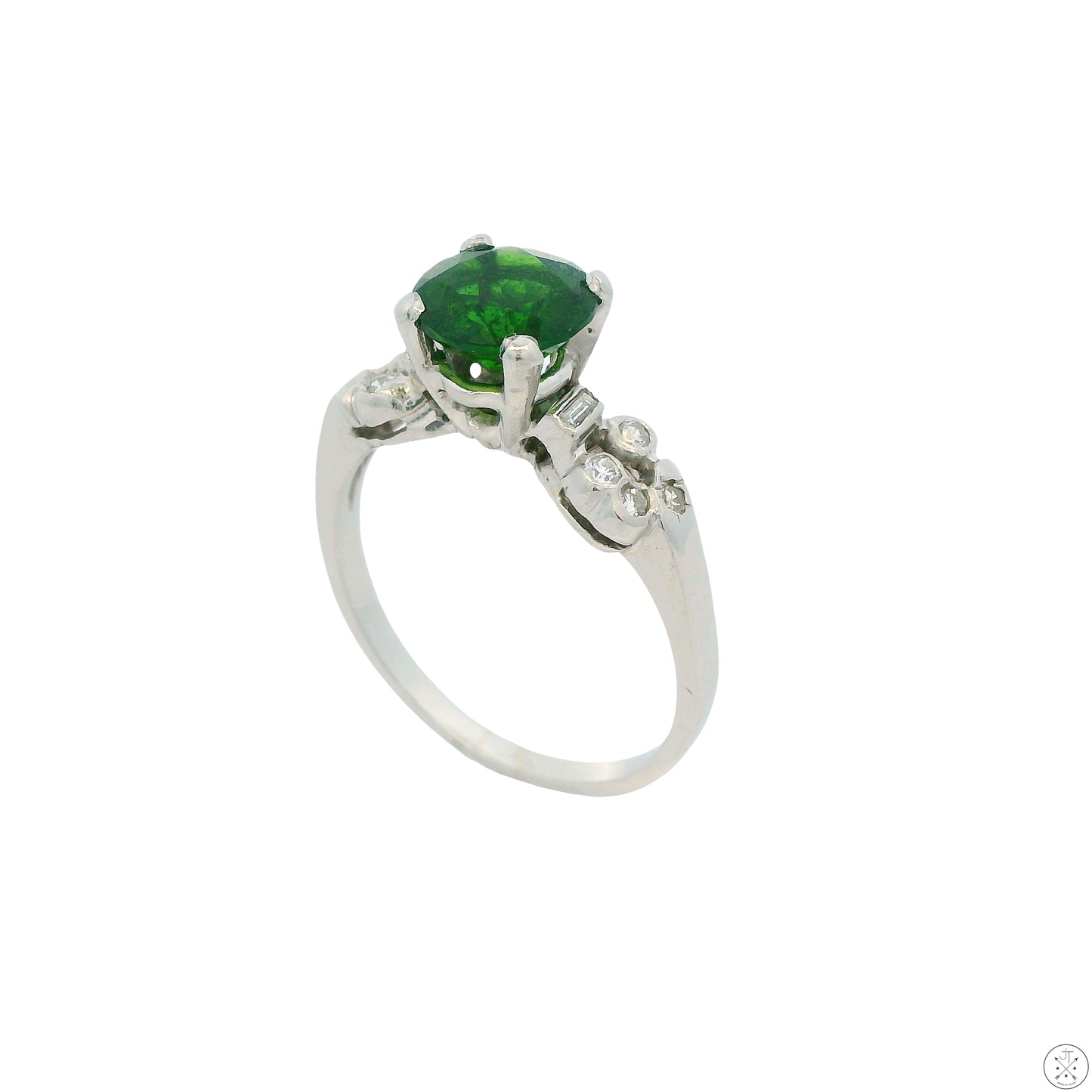 800 Platinum Solitaire Ring with Natural Chrome Diopside and Diamonds Size 7