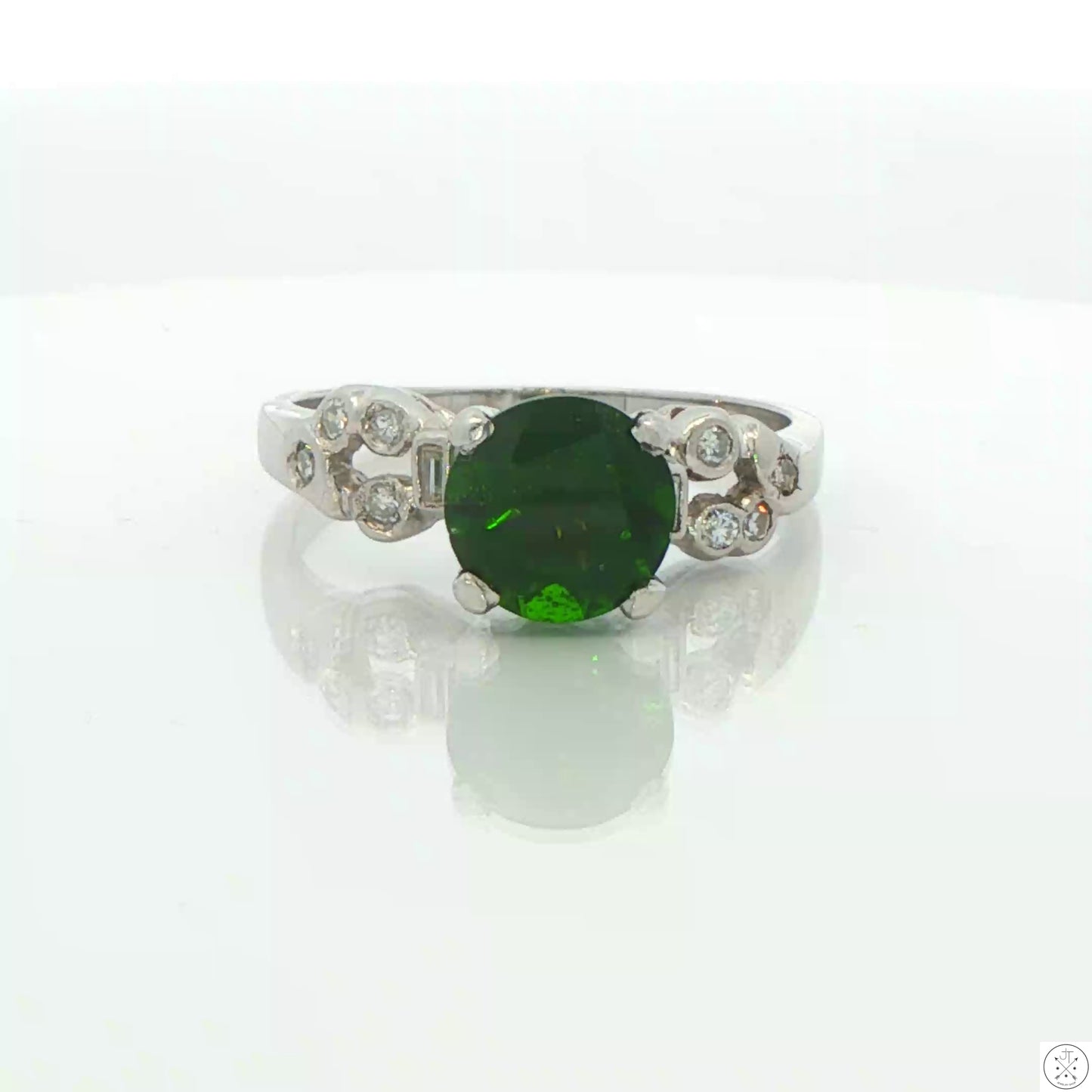 800 Platinum Solitaire Ring with Natural Chrome Diopside and Diamonds Size 7