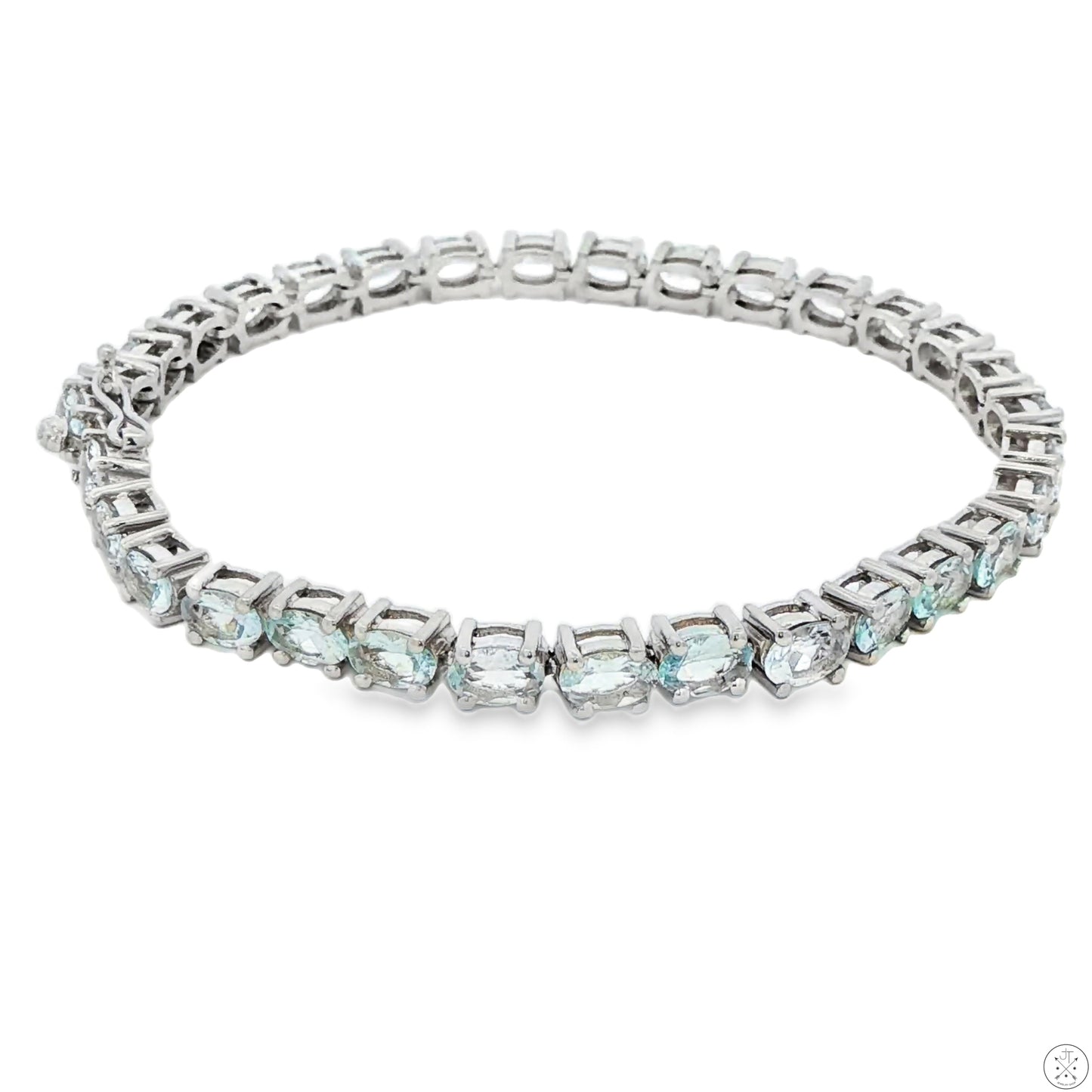 Sterling Silver Tennis Bracelet 8 Inch with Natural 8 ctw Aquamarine