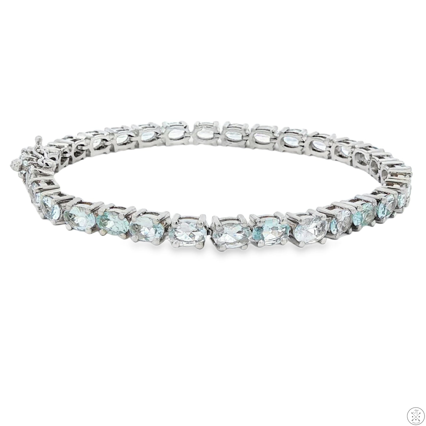 Sterling Silver Tennis Bracelet 8 Inch with Natural 8 ctw Aquamarine