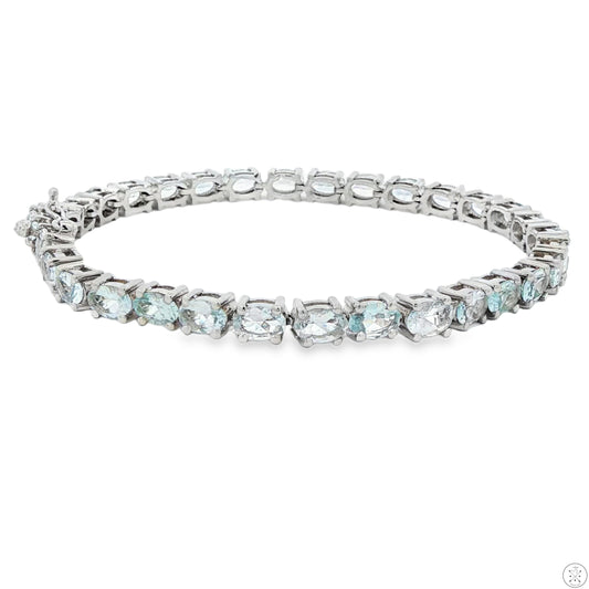 Sterling Silver Tennis Bracelet 8 Inch with Natural 8 ctw Aquamarine
