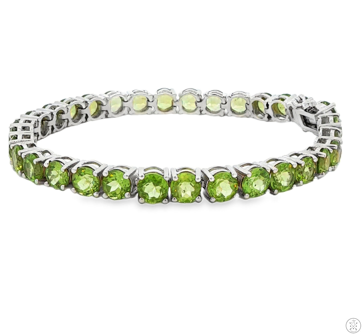 Sterling Silver Tennis Bracelet 8.25 Inch with 28 ctw Natural Peridot