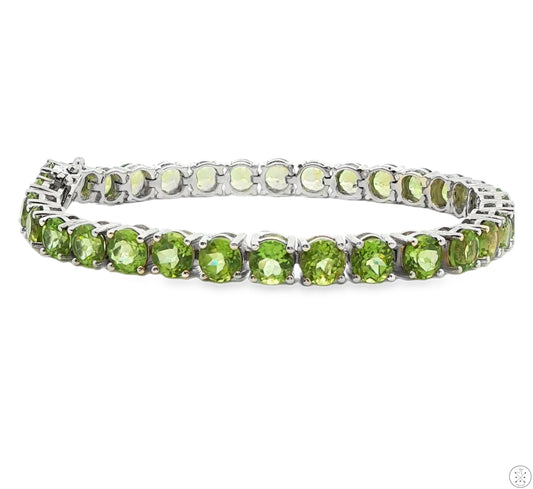 Sterling Silver Tennis Bracelet 8.25 Inch with 28 ctw Natural Peridot