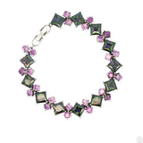 Sterling Silver Tennis Style Bracelet 7.25 Inch with Bright Colored Glass