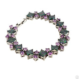 Sterling Silver Tennis Style Bracelet 7.25 Inch with Bright Colored Glass
