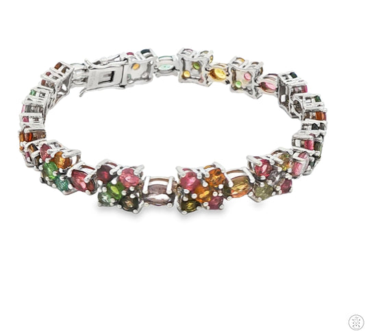 Sterling Silver Tennis Bracelet 7.5 Inch with 13.5 ctw Natural Tourmaline