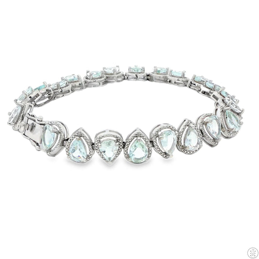 Sterling Silver Tennis Bracelet 7.5 Inch with 11 ctw Natural Aquamarine