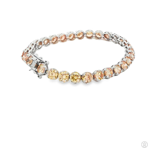 New Sterling Silver Tennis Bracelet 7.5 Inch with Orange Cubic Zirconia
