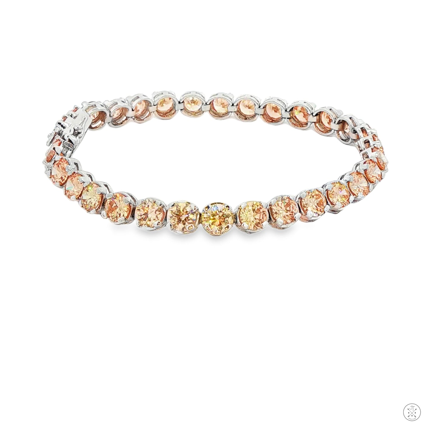 New Sterling Silver Tennis Bracelet 7.5 Inch with Orange Cubic Zirconia