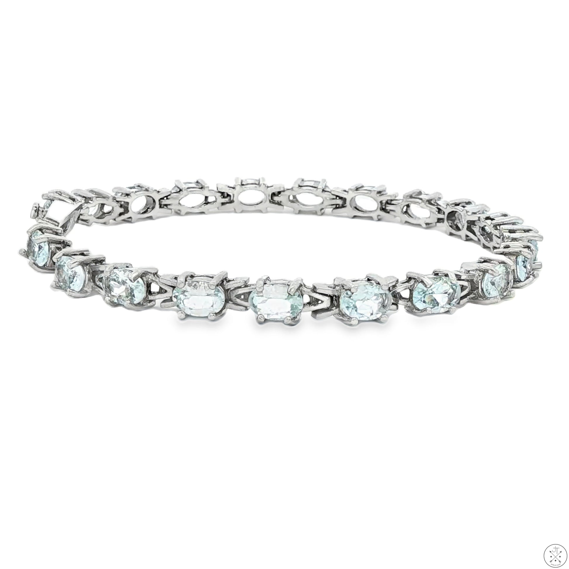 Sterling Silver Tennis Bracelet 7.5 Inch with 7 ctw Natural Aquamarine