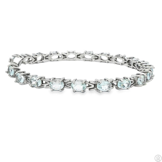 Sterling Silver Tennis Bracelet 7.5 Inch with 7 ctw Natural Aquamarine