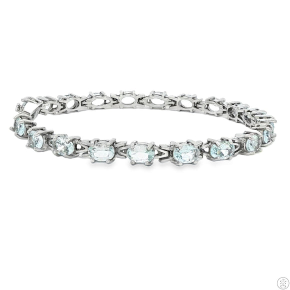 Sterling Silver Tennis Bracelet 7.5 Inch with 7 ctw Natural Aquamarine