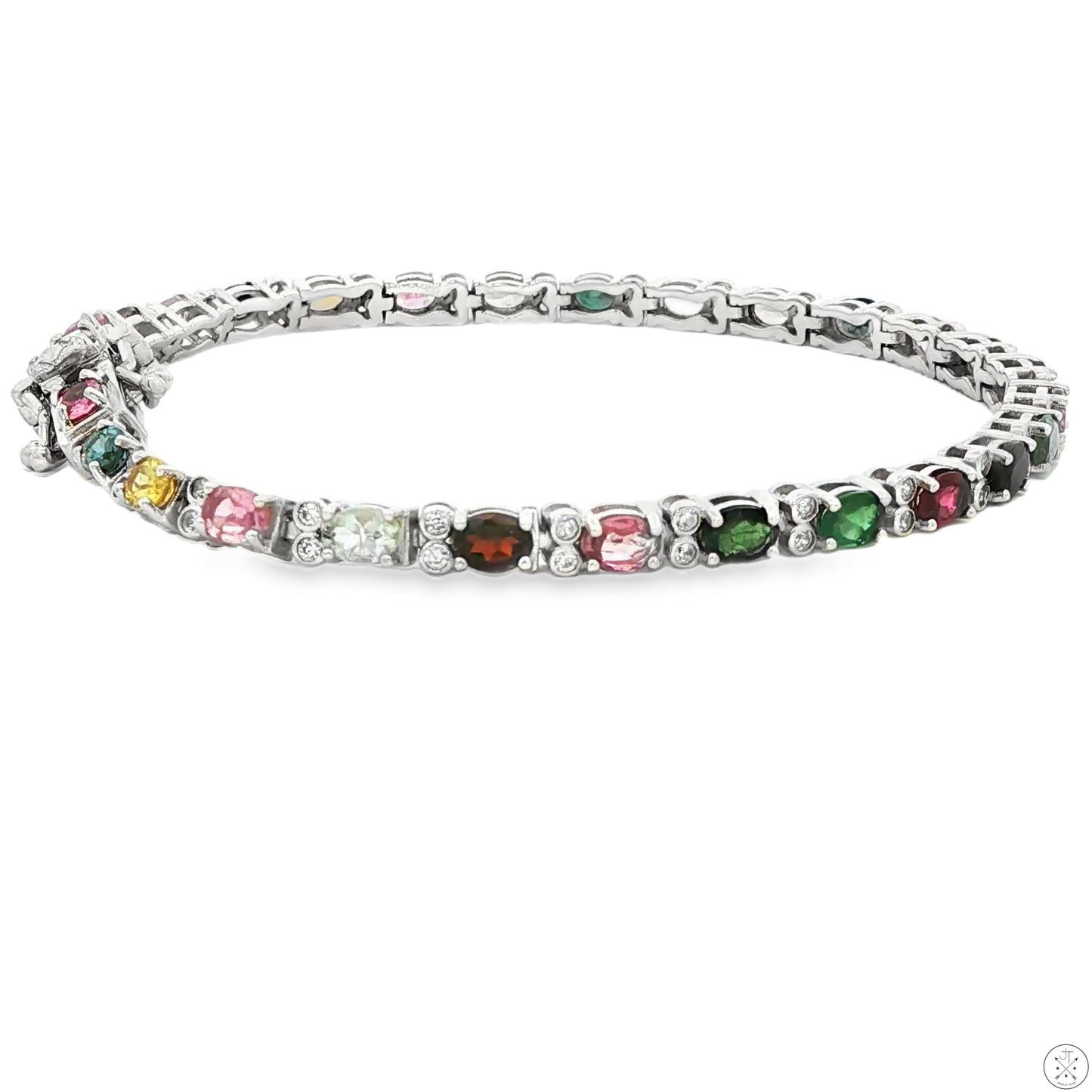 Sterling Silver Tennis Bracelet 7.25 Inch with 4.30 ctw Natural Tourmaline and Quartz