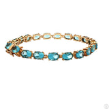 Sterling Silver Tennis Bracelet 7 Inch with Blue Cubic Zirconia Gold Toned