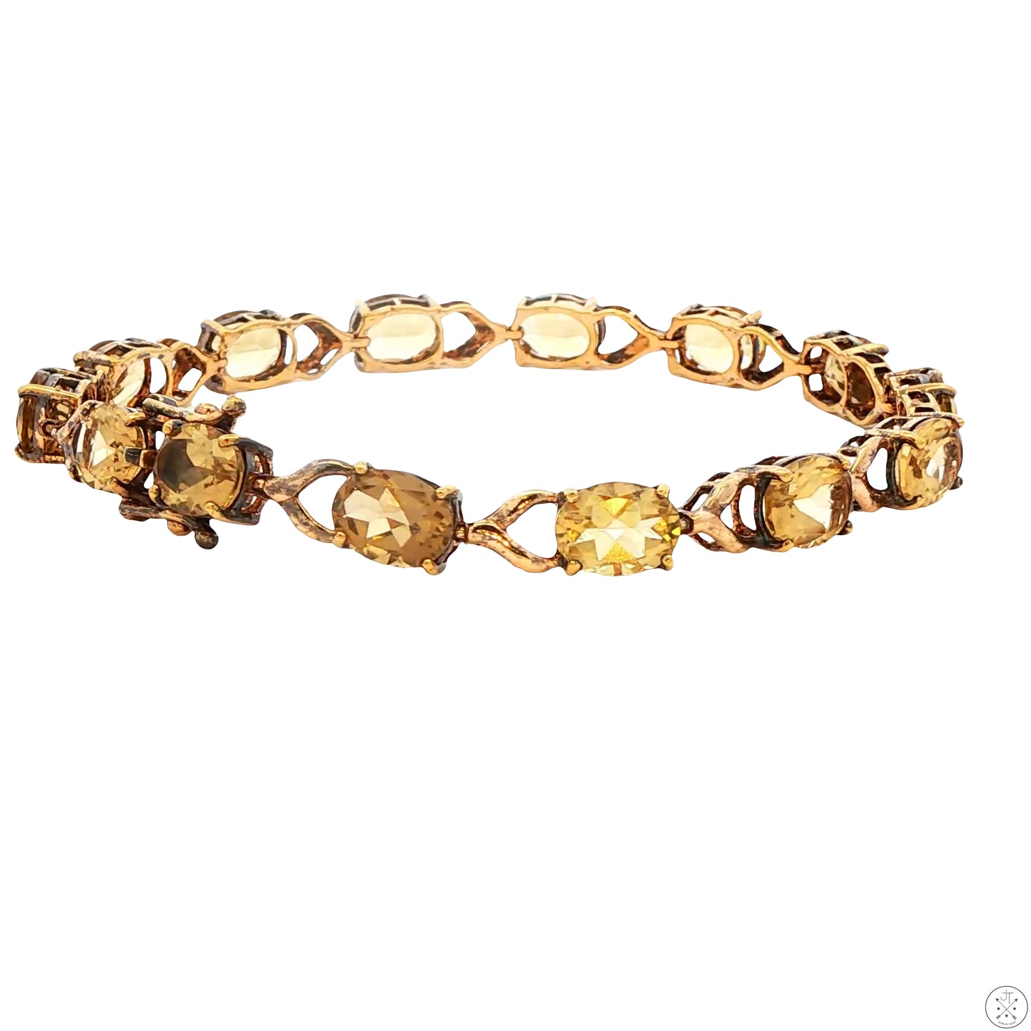 Sterling Silver Tennis Bracelet 7.5 Inch with 11.5 ctw Natural Citrine Gold Tone