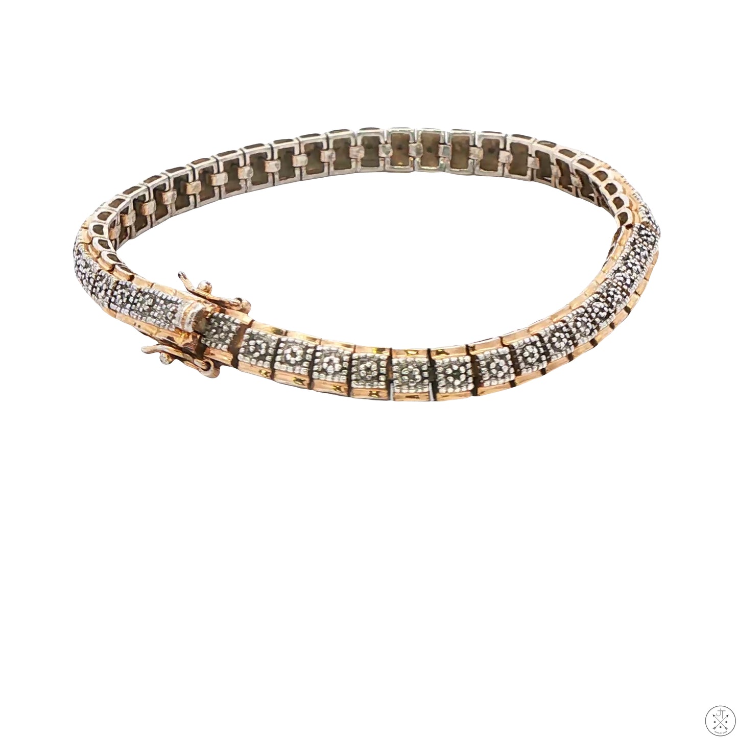 Sterling Silver Tennis Bracelet 7.5 Inch 1/3 ctw Natural Diamonds Gold Tone