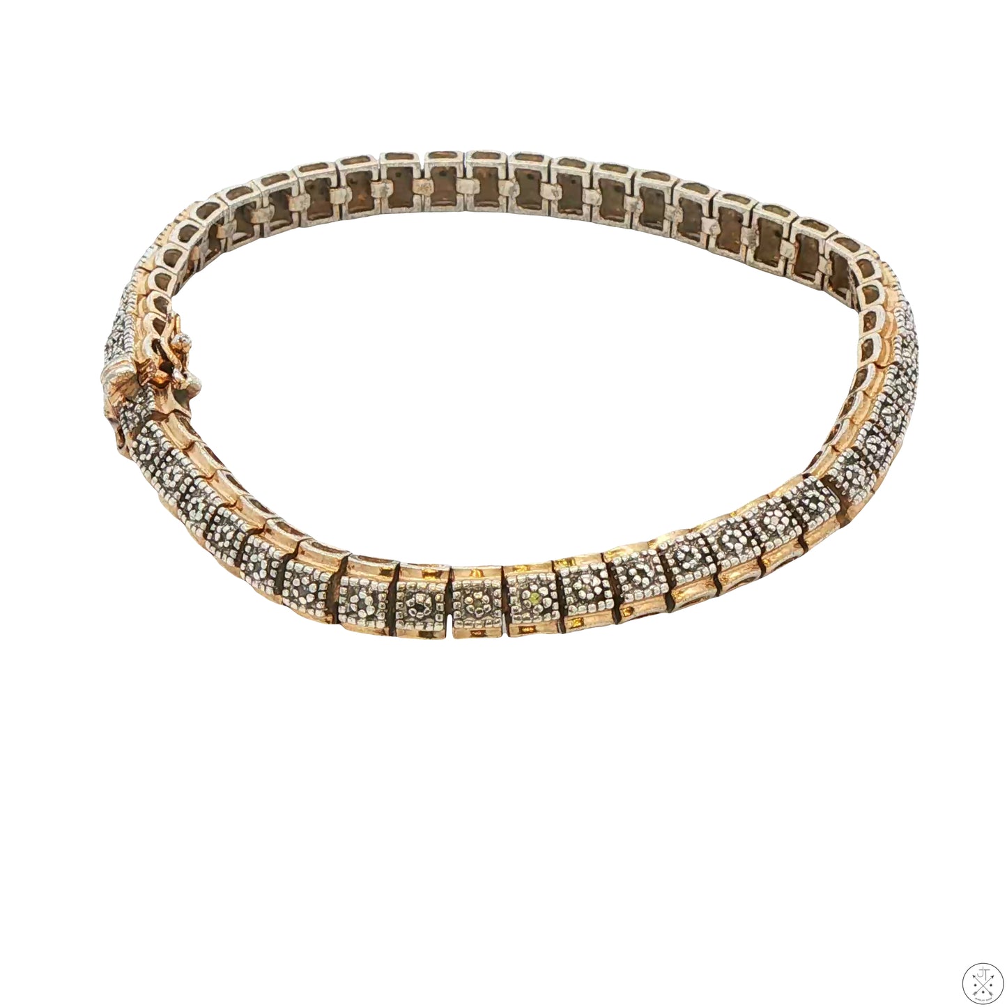 Sterling Silver Tennis Bracelet 7.5 Inch 1/3 ctw Natural Diamonds Gold Tone