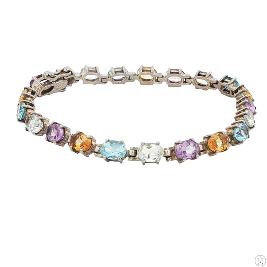 Sterling Silver Tennis Bracelet 8 inch Topaz Amethyst Citrine White Sapphire