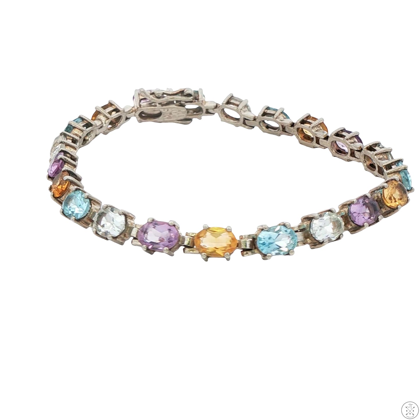 Sterling Silver Tennis Bracelet 8 inch Topaz Amethyst Citrine White Sapphire