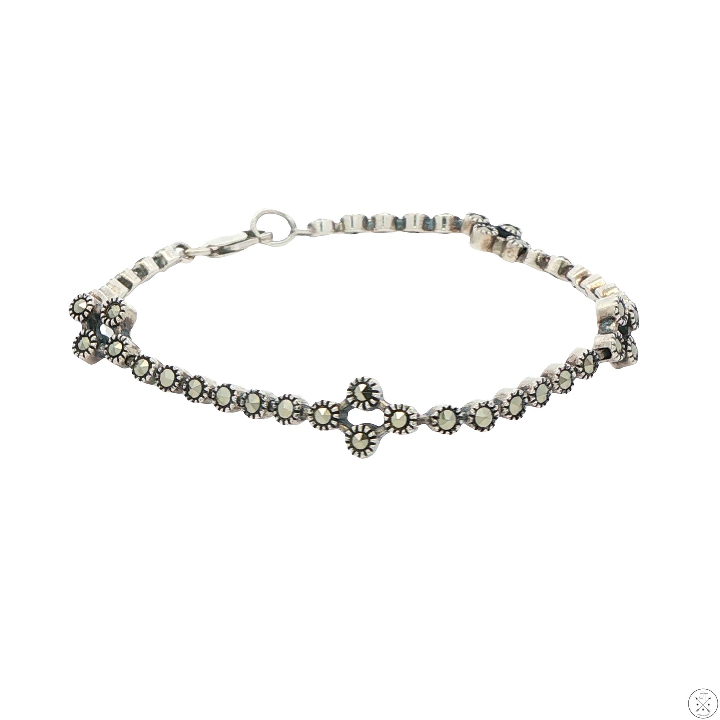 Sterling Silver Tennis Style Bracelet 7 Inch with Marcasite