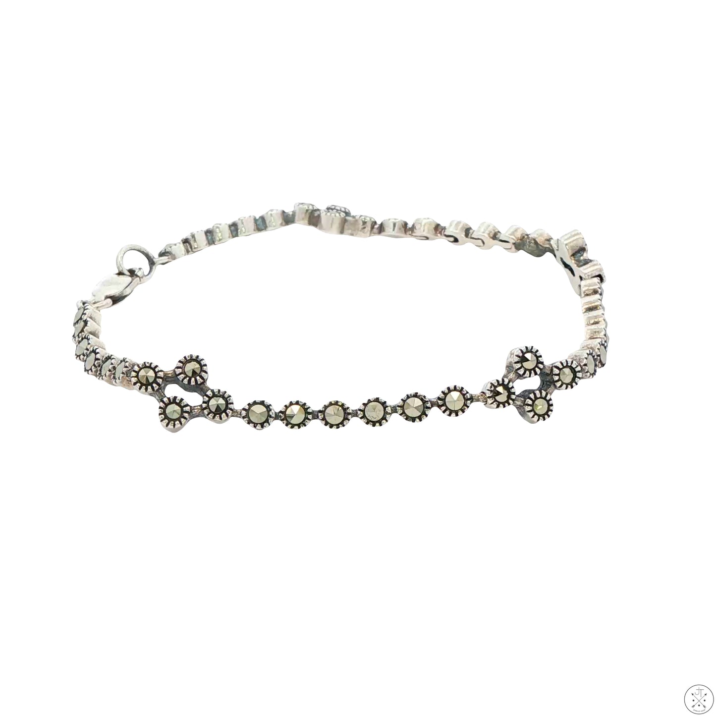 Sterling Silver Tennis Style Bracelet 7 Inch with Marcasite