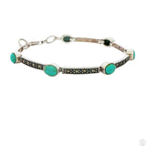 Sterling Silver Bracelet 7 Inch with Turquoise and Marcasite Lobster Clasp