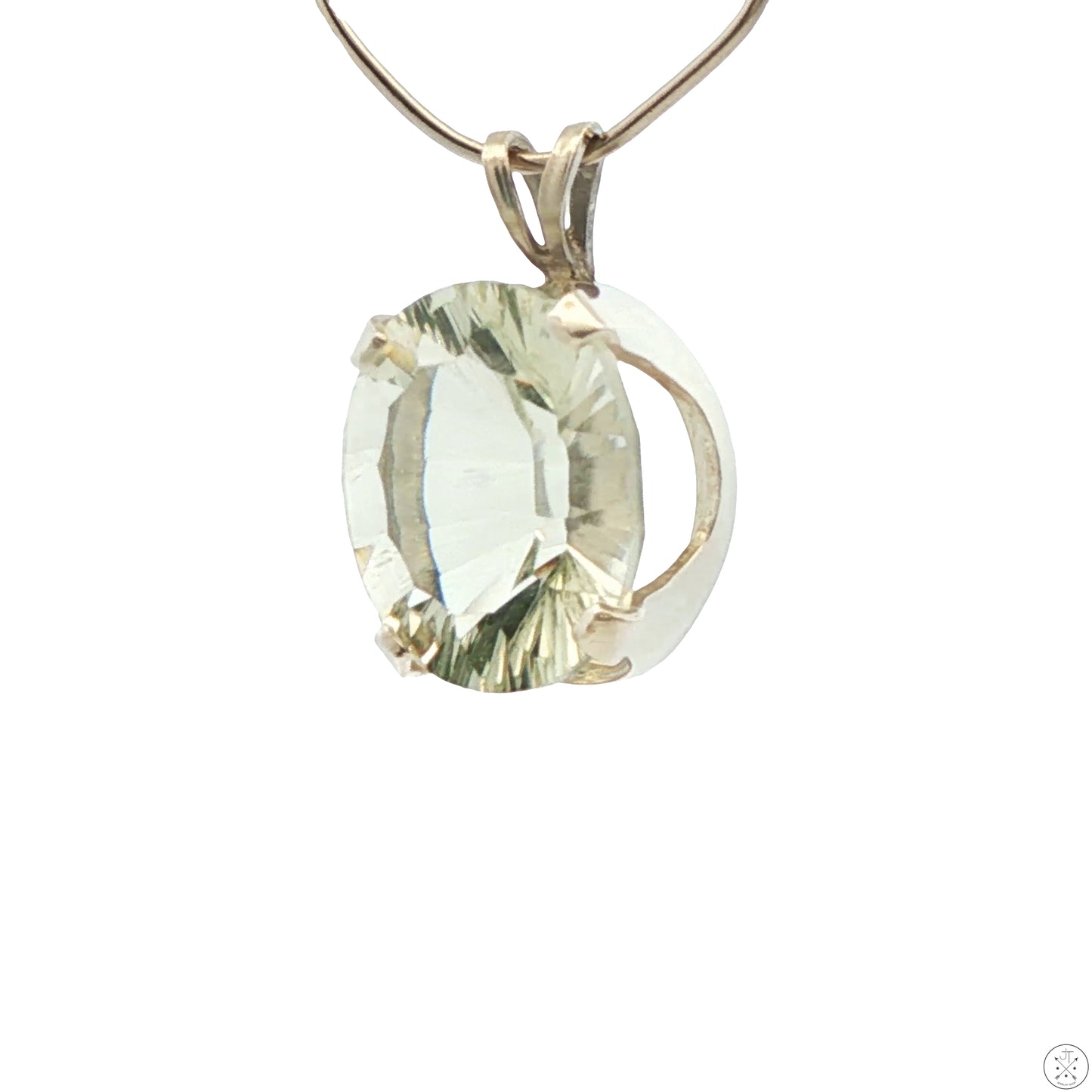 Vintage Sterling Silver Solitaire Pendant 4.3 Carat Natural Prasiolite Quartz Oval Drop