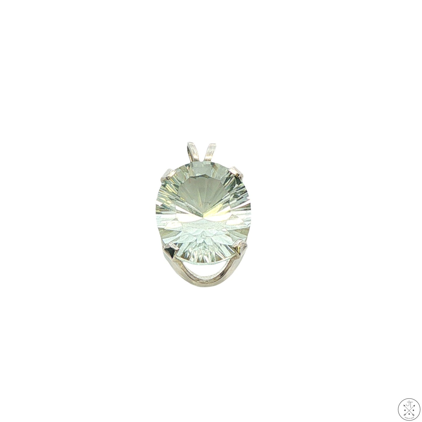 Vintage Sterling Silver Solitaire Pendant 4.3 Carat Natural Prasiolite Quartz Oval Drop