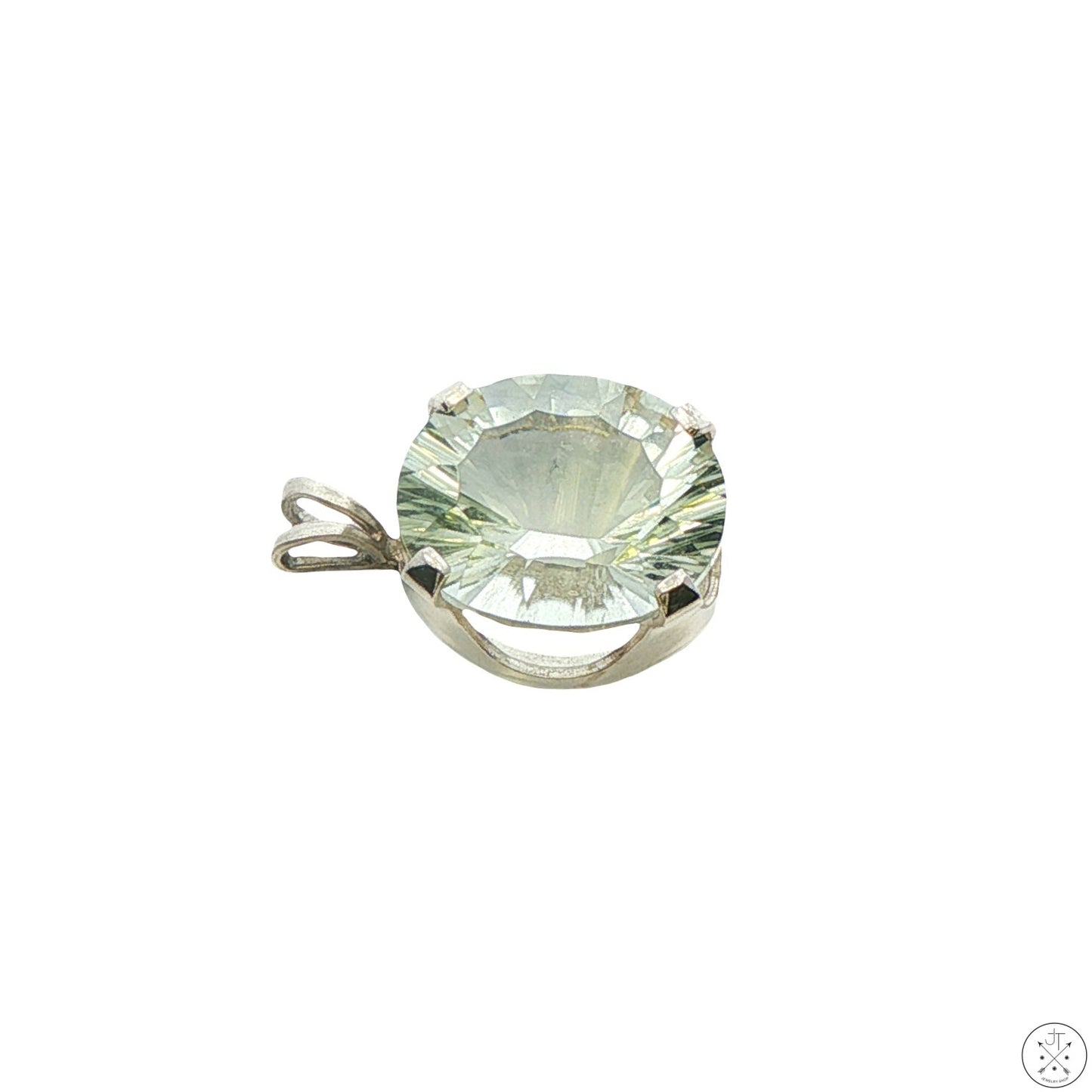 Vintage Sterling Silver Solitaire Pendant 4.3 Carat Natural Prasiolite Quartz Oval Drop