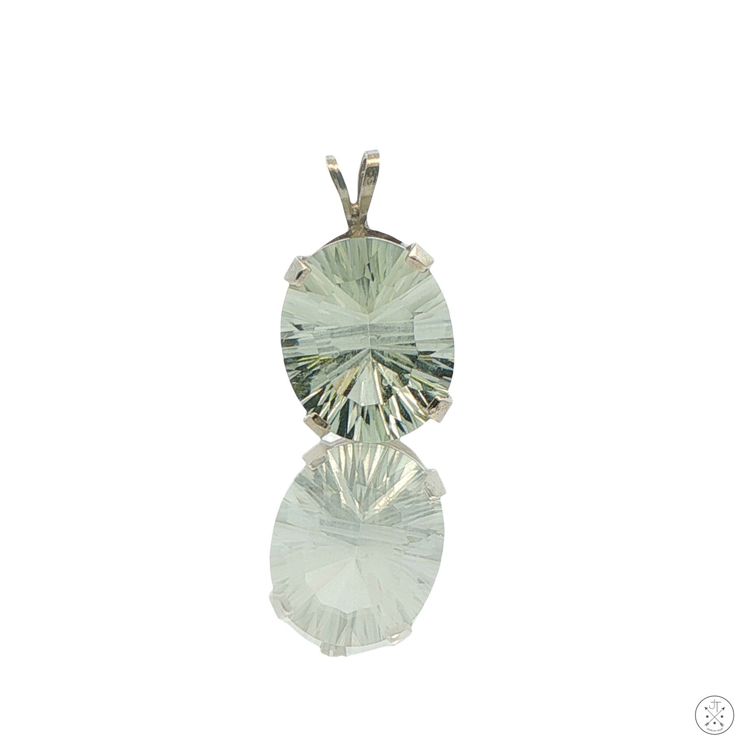 Vintage Sterling Silver Solitaire Pendant 4.3 Carat Natural Prasiolite Quartz Oval Drop