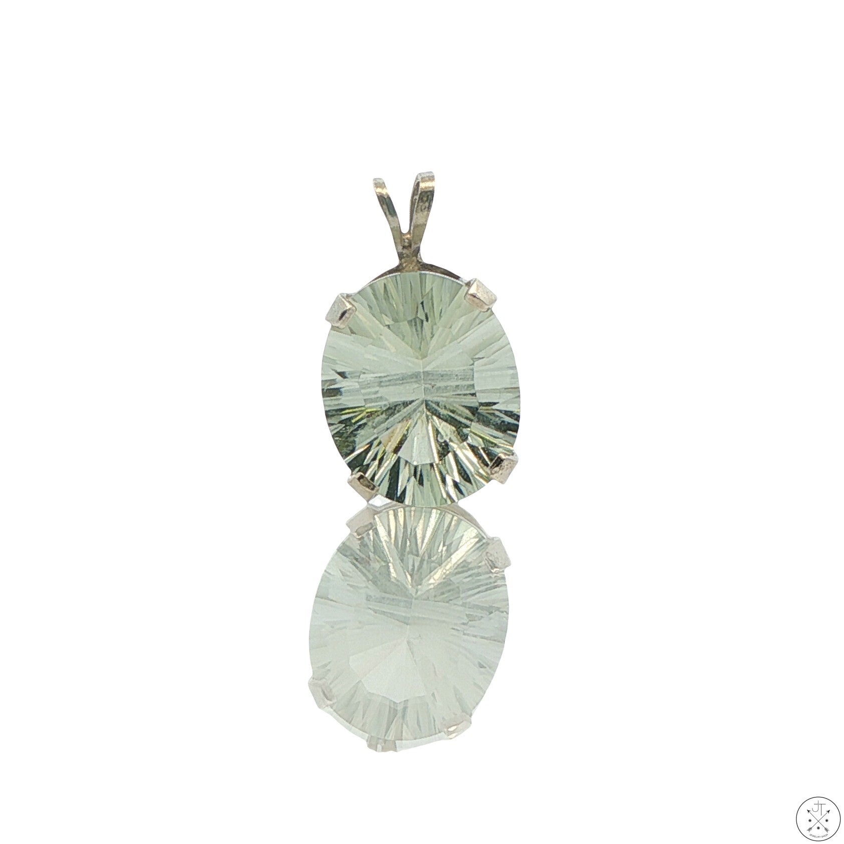 Vintage Sterling Silver Solitaire Pendant 4.3 Carat Natural Prasiolite Quartz Oval Drop