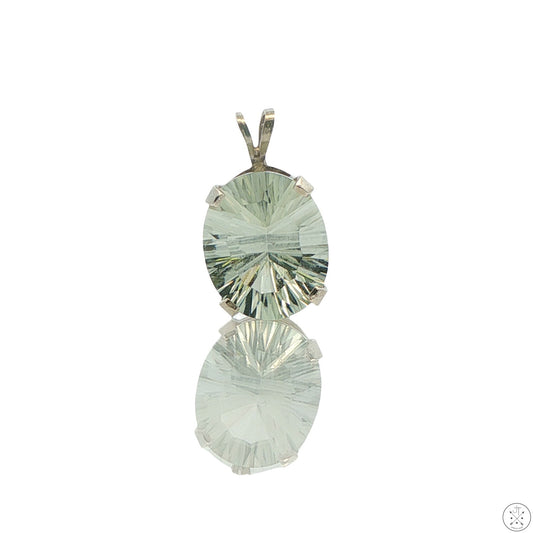 Vintage Sterling Silver Solitaire Pendant 4.3 Carat Natural Prasiolite Quartz Oval Drop