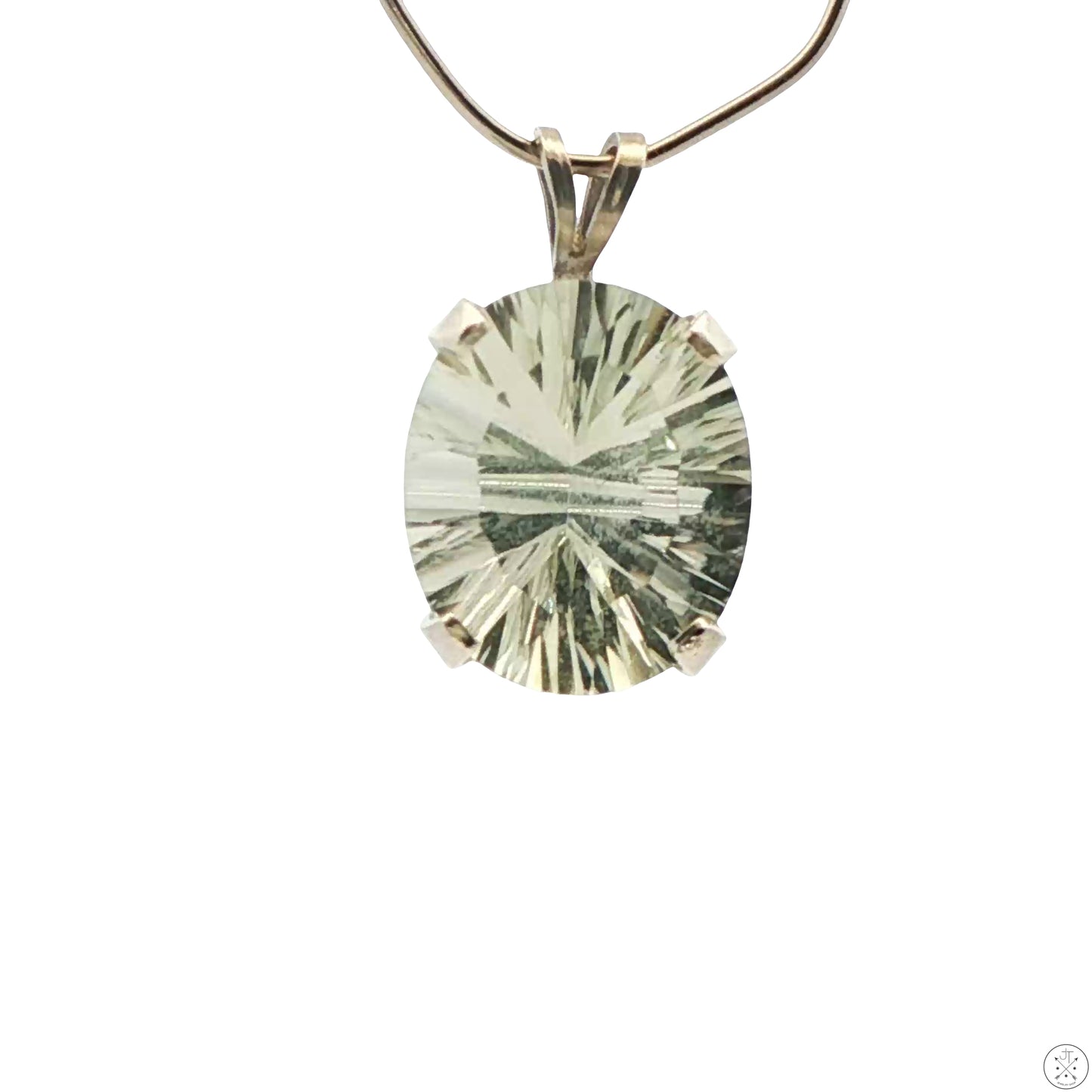 Vintage Sterling Silver Solitaire Pendant 4.3 Carat Natural Prasiolite Quartz Oval Drop