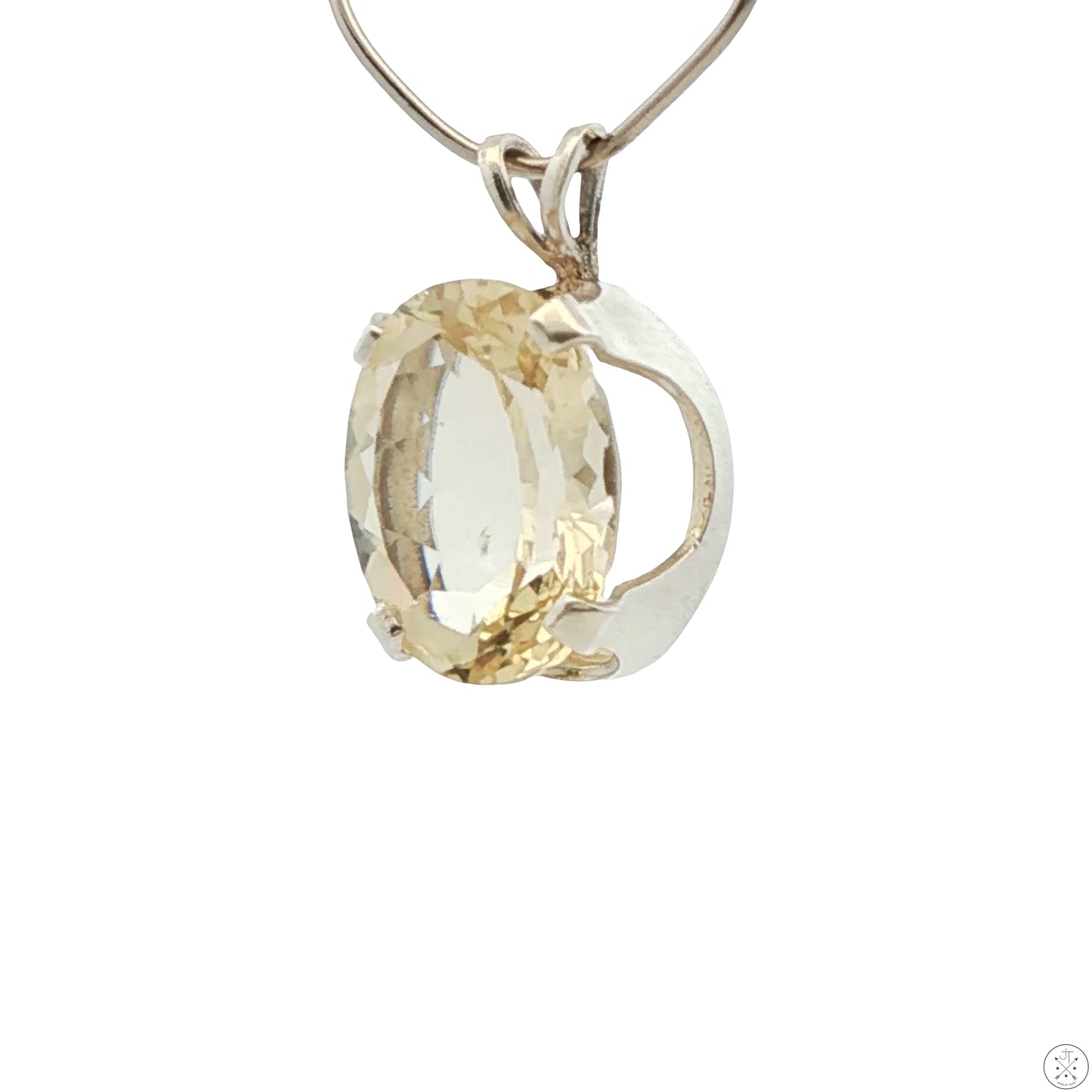 Vintage Sterling Silver Solitaire Pendant 3.5 Carat Natural Bytownite Oval Drop