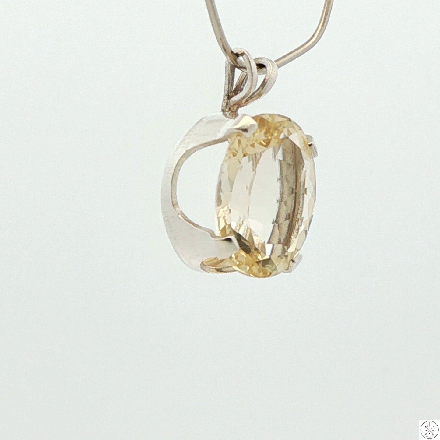 Vintage Sterling Silver Solitaire Pendant 3.5 Carat Natural Bytownite Oval Drop