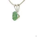Vintage Sterling Silver Solitaire Pendant .37 Carat Natural Emerald Oval Drop