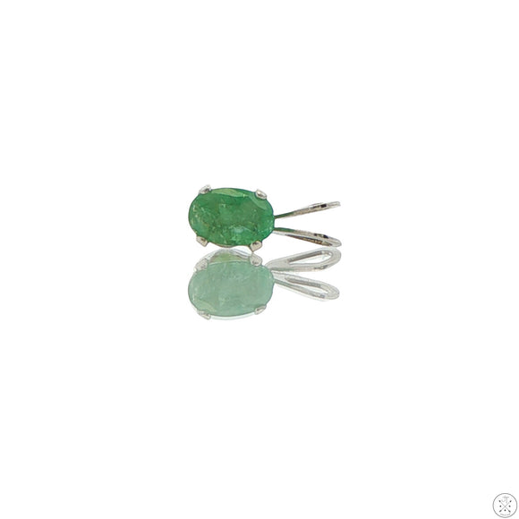 Vintage Sterling Silver Solitaire Pendant .37 Carat Natural Emerald Oval Drop