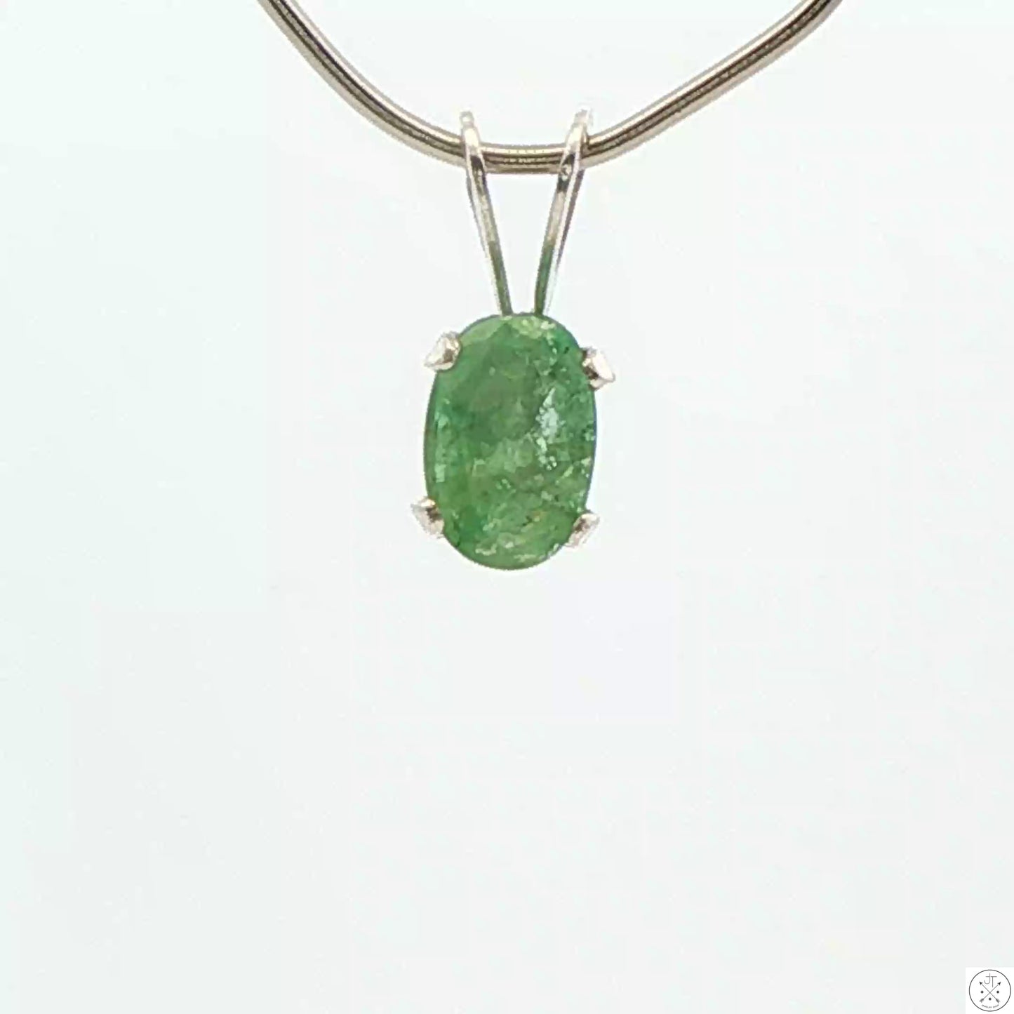 Vintage Sterling Silver Solitaire Pendant .37 Carat Natural Emerald Oval Drop