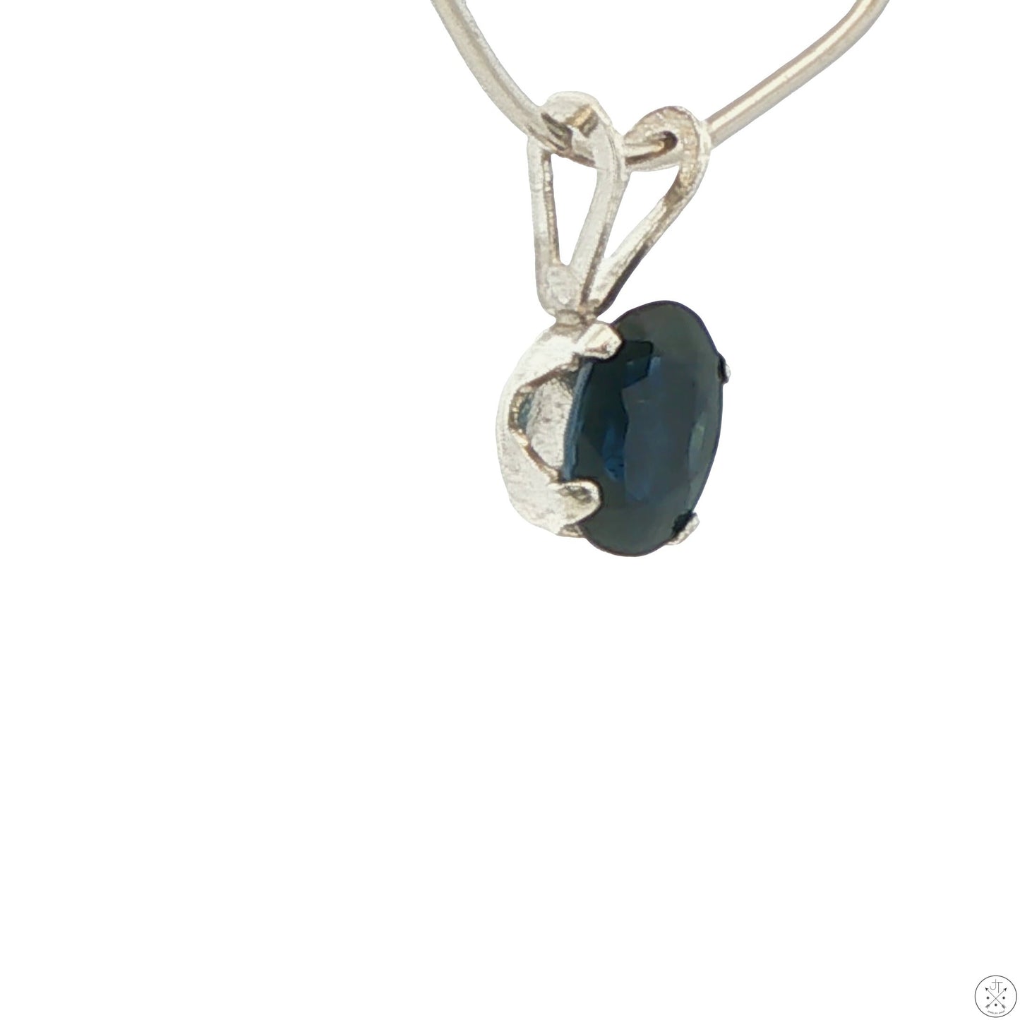 Vintage Sterling Silver Solitaire Pendant .53 Carat Natural Sapphire Oval Drop