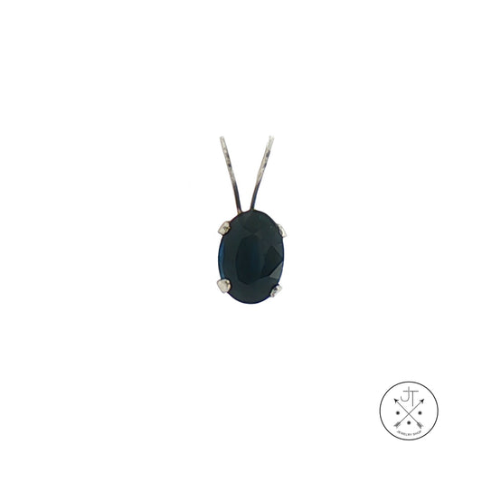Vintage Sterling Silver Solitaire Pendant .53 Carat Natural Sapphire Oval Drop