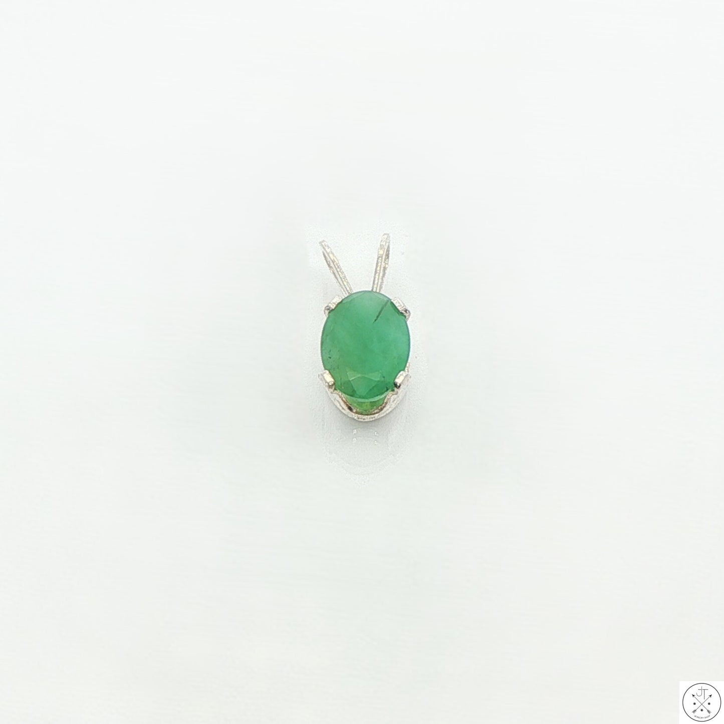 Vintage Sterling Silver Solitaire Pendant .68 Carat Natural Emerald Oval Drop