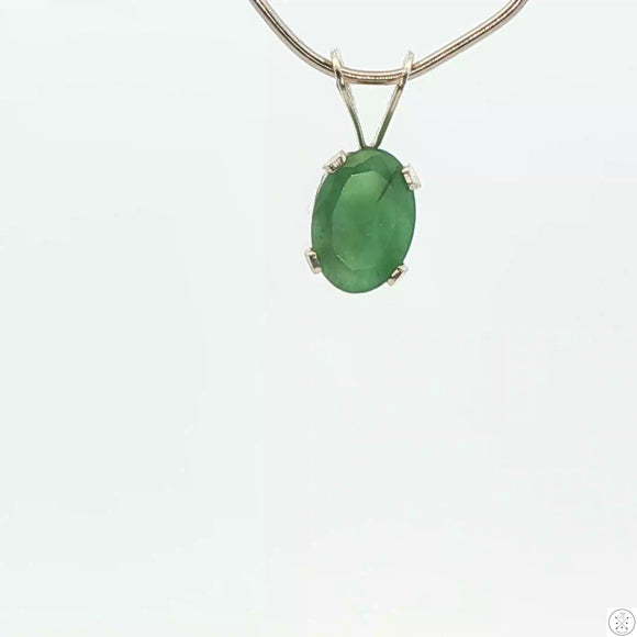 Vintage Sterling Silver Solitaire Pendant .68 Carat Natural Emerald Oval Drop