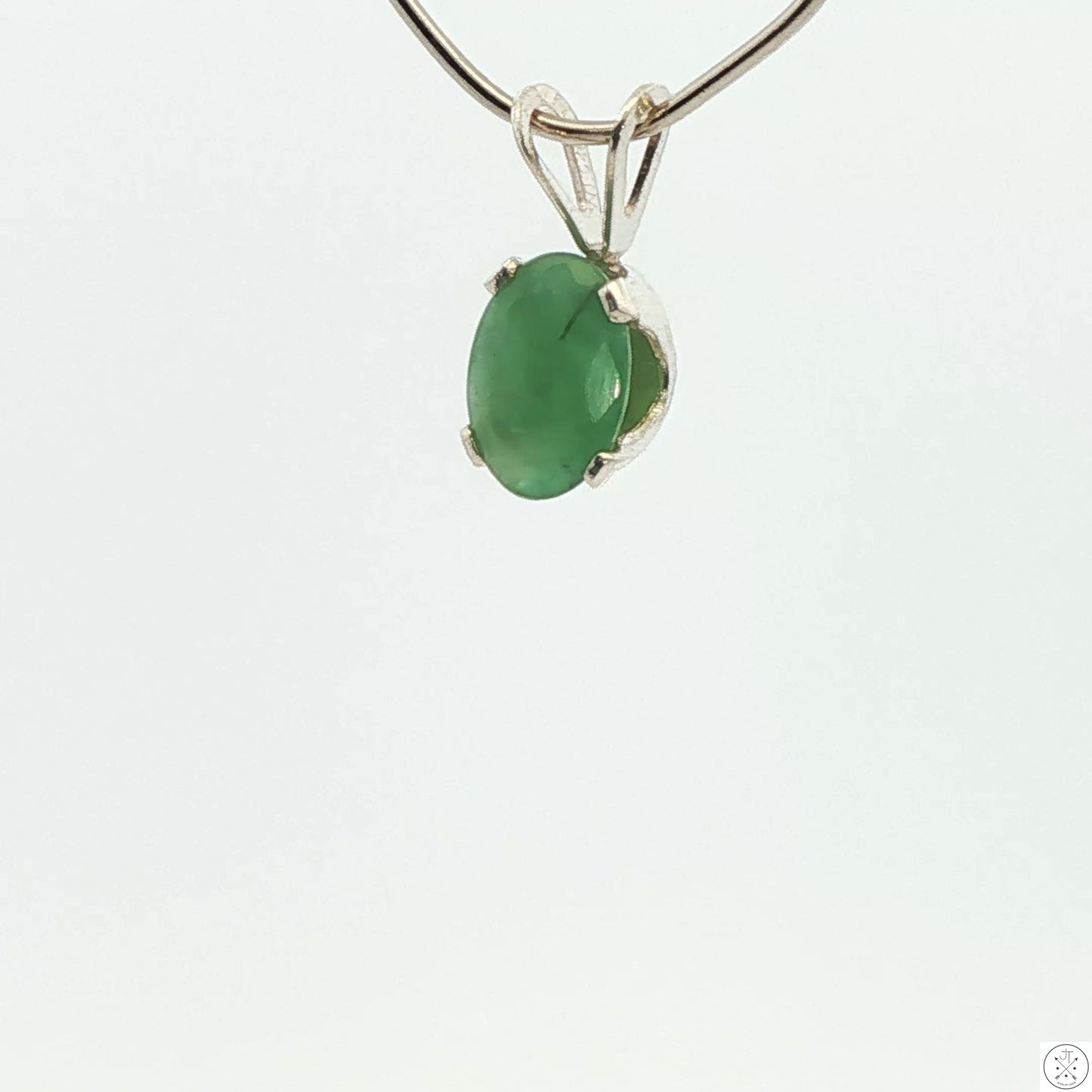 Vintage Sterling Silver Solitaire Pendant .68 Carat Natural Emerald Oval Drop