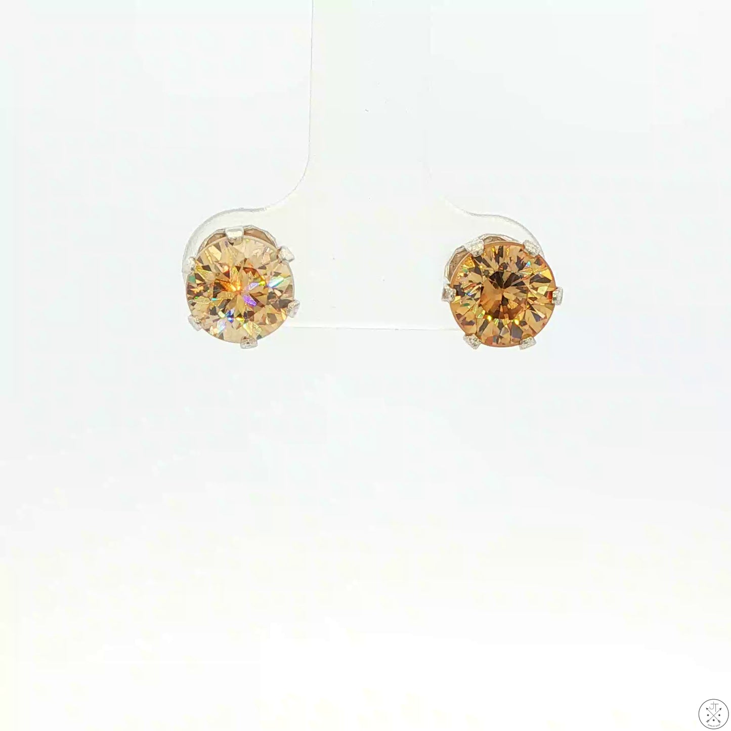 Vintage Sterling Silver Stud Earrings with 4.22 ctw lab created YAG Garnet Yellow