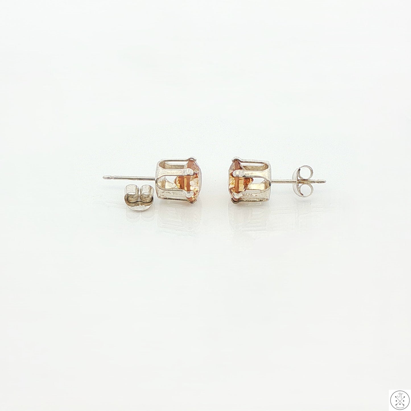 Vintage Sterling Silver Stud Earrings with 4.22 ctw lab created YAG Garnet Yellow