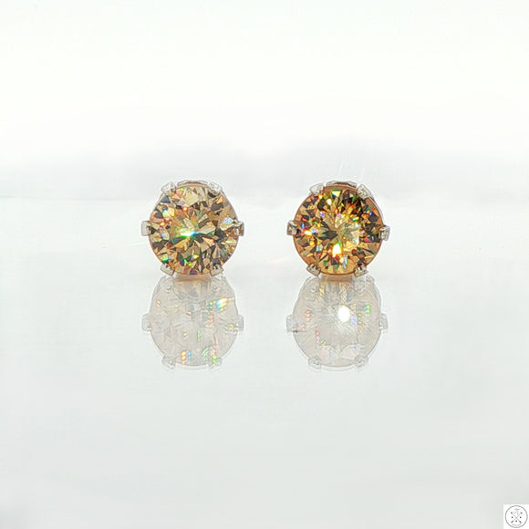 Vintage Sterling Silver Stud Earrings with 4.22 ctw lab created YAG Garnet Yellow