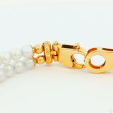Italy 18k Yellow Gold 7 Inch Pearl Bracelet 2-Row Natural Ruby Cabochon and CZ