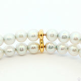 Italy 18k Yellow Gold 7 Inch Pearl Bracelet 2-Row Natural Ruby Cabochon and CZ